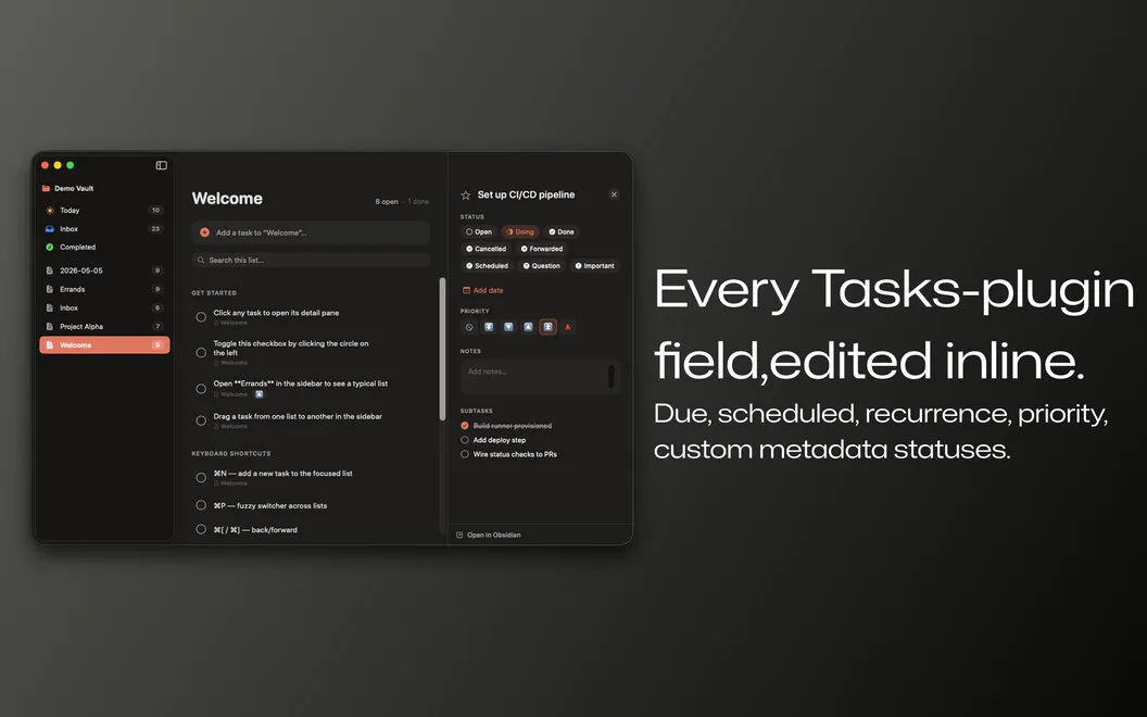 Native Tasks for Obsidian screenshot 1