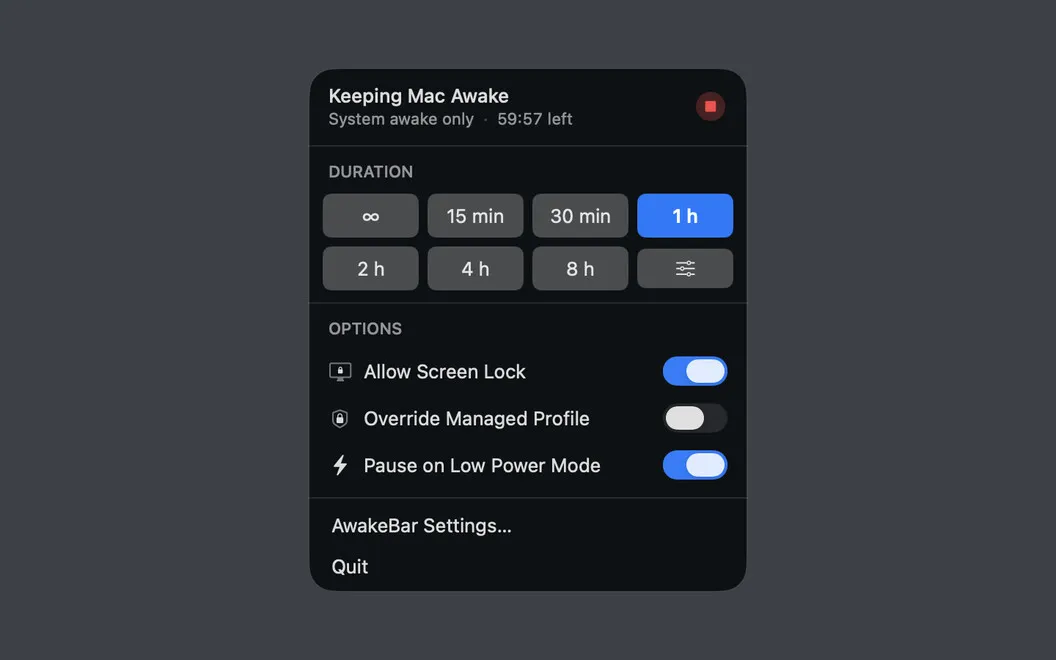 AwakeBar screenshot 2