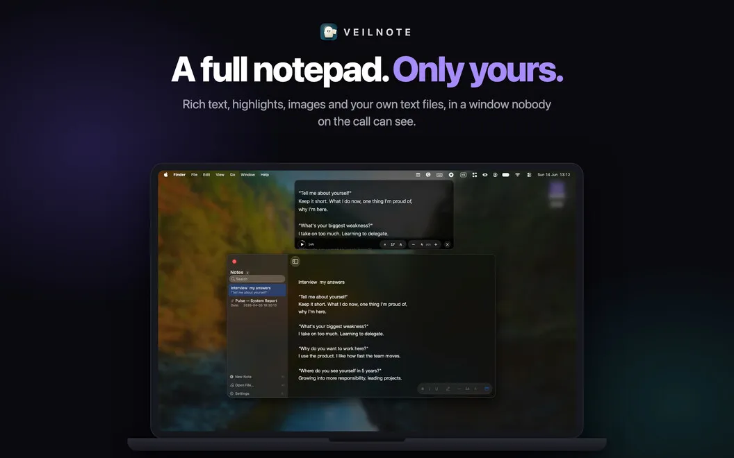 Veilnote screenshot 2