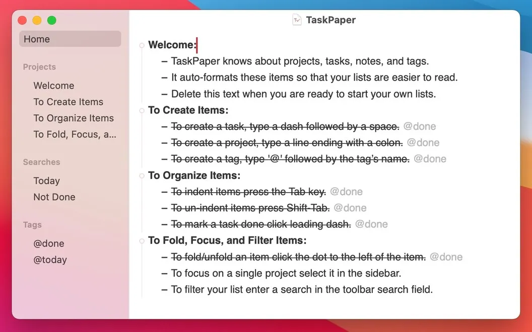 TaskPaper screenshot 1