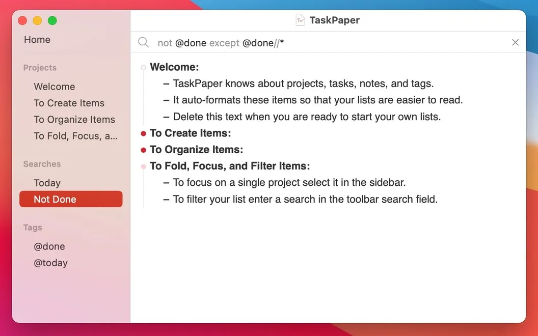 TaskPaper screenshot 2