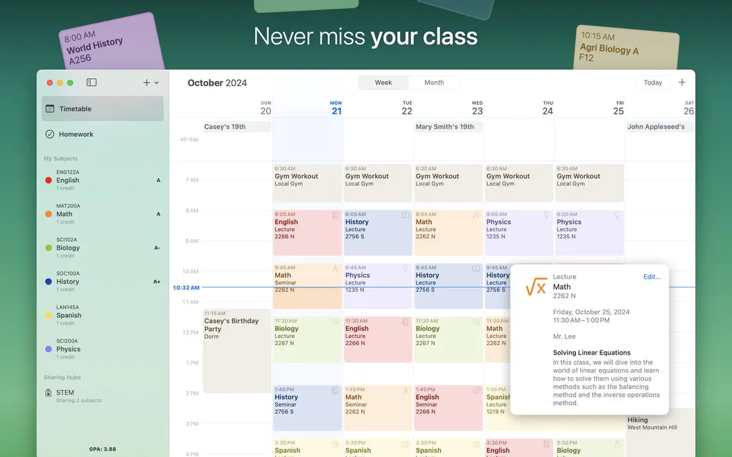 Subjects screenshot 1