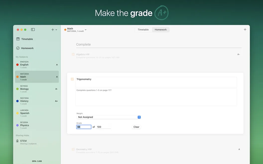 Subjects screenshot 3