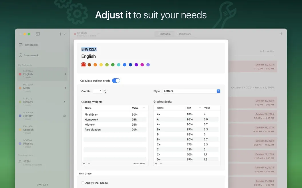 Subjects screenshot 5