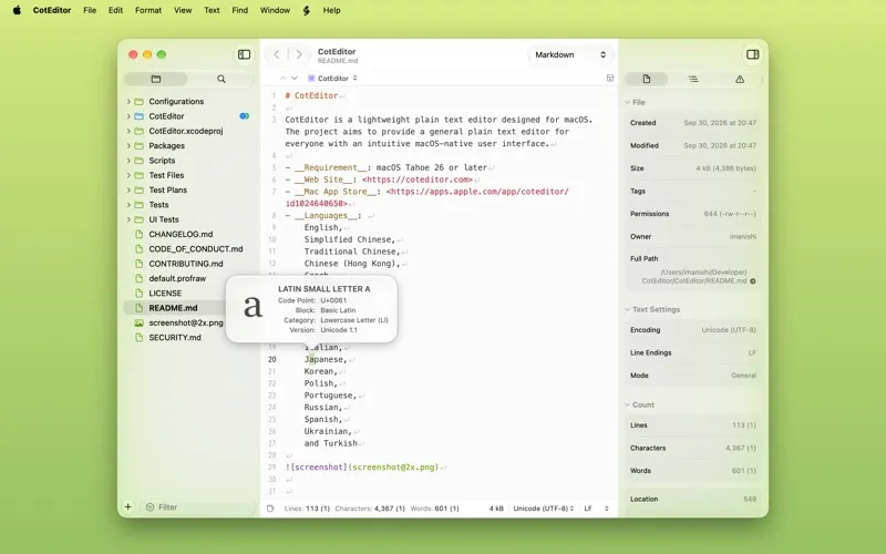 CotEditor screenshot 2