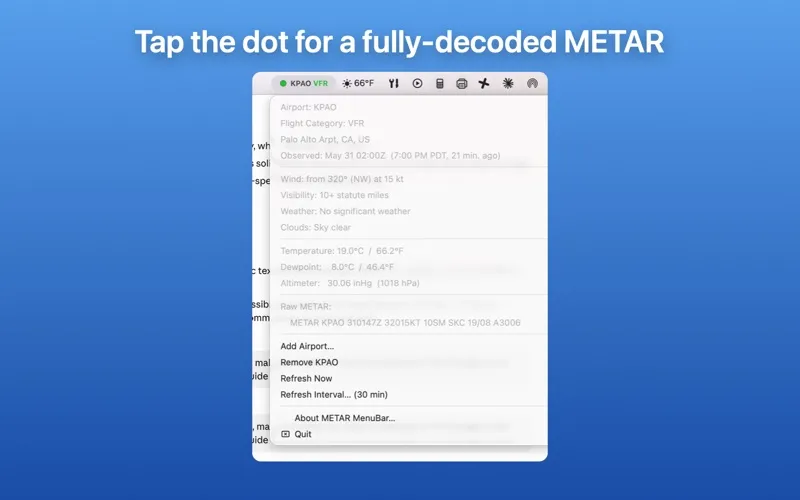 METAR MenuBar screenshot 2